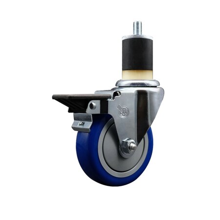 Service Caster 4'' Blue Poly Swivel 1-7/8'' Expanding Stem Caster with Brake SCC-EX20S414-PPUB-BLUE-PLB-178